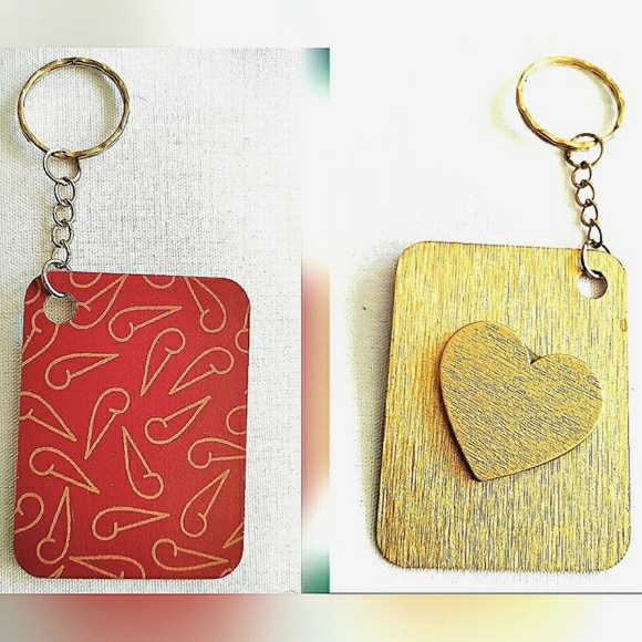NEW Handmade Keychain Bag Tag! Italian Wood ArtDeco3. "I LOVE My Bag" Wood Heart - Picture 6 of 6